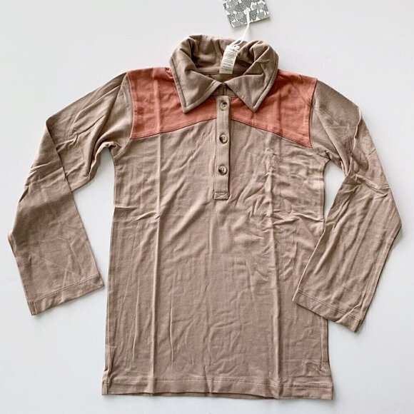 Kate Quinn Organics Boy Bamboo Long Sleeve Two Tone Polo Shirt  7 Years - Picture 1 of 5